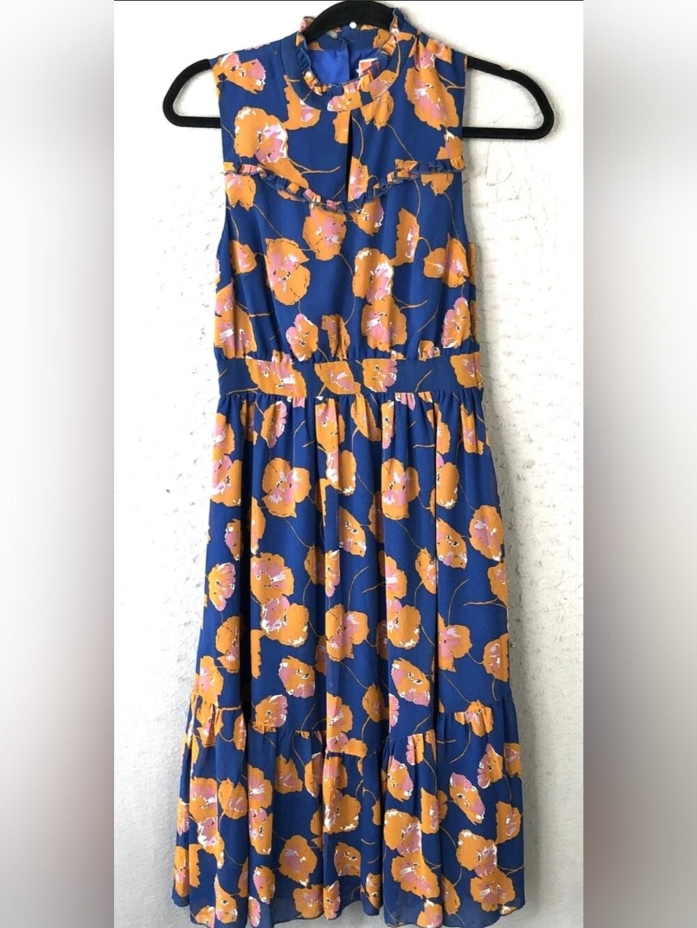 Modcloth Blue/Orange Floral Sleeveless Ruffle Midi Dress Size 2X